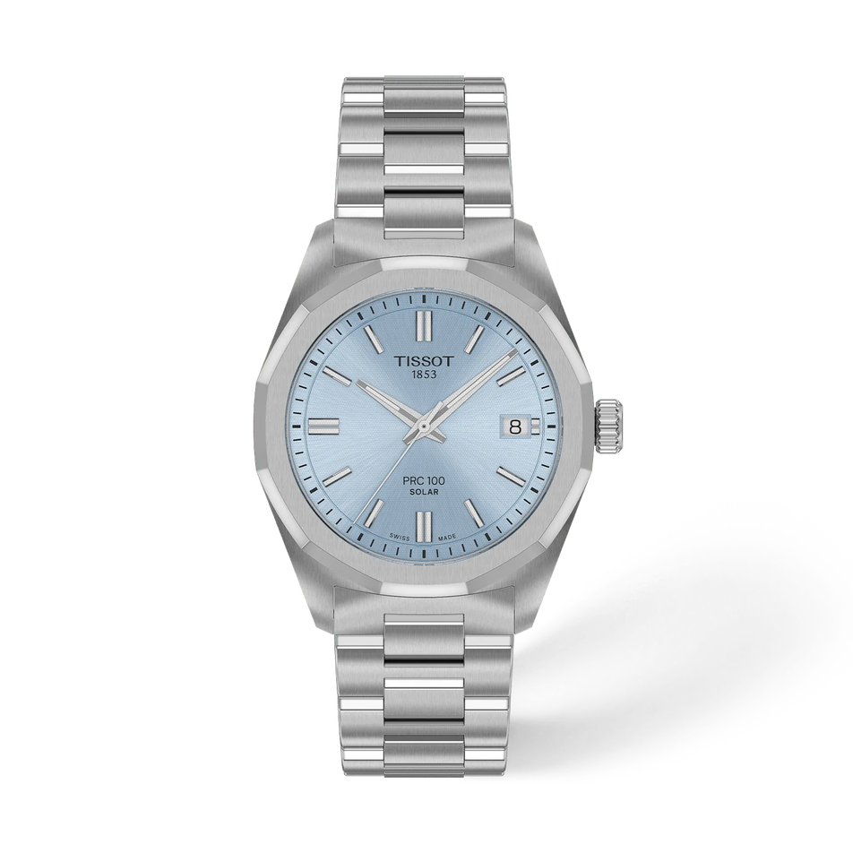 Front view of the watch Tissot PRC 100 Solar 34mm with shadow