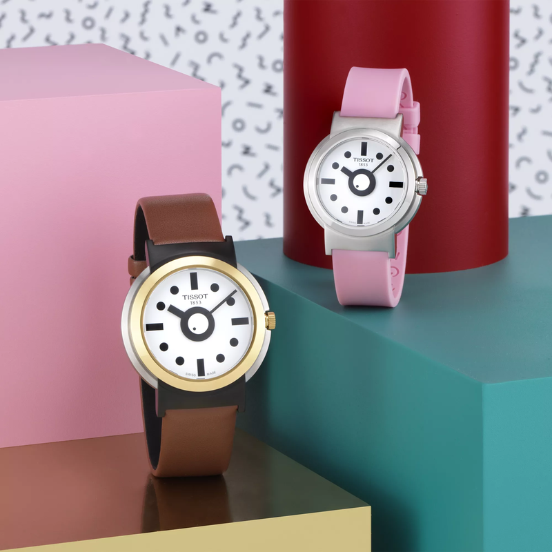 Tissot Heritage Memphis Lady watch on a colored background