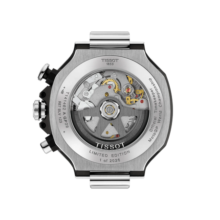 R&uuml;ckansicht des Geh&auml;uses der Uhr Tissot T-Race MotoGP 2026 45mm