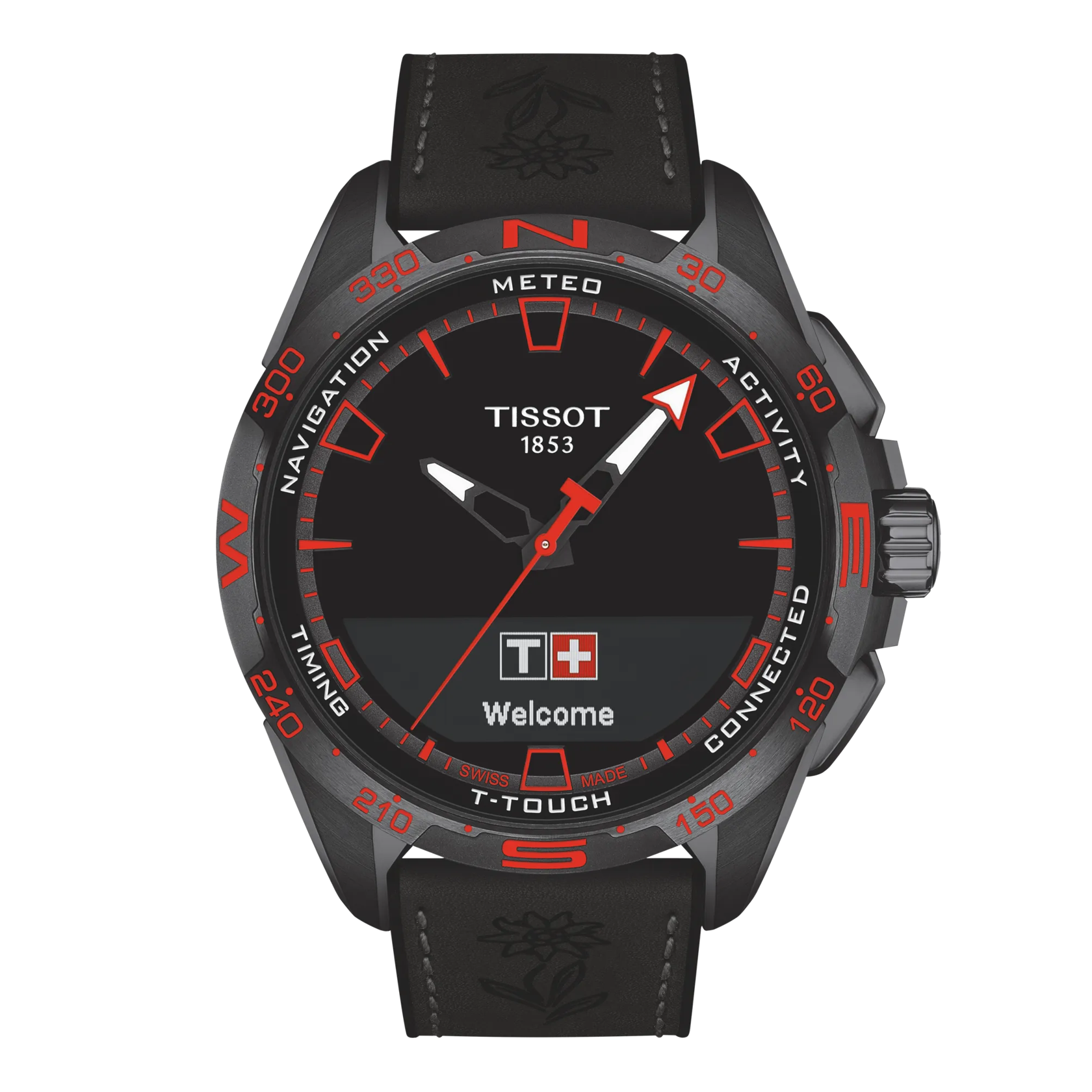 Vue de face de la montre Tissot T-Touch Connect Solar Swiss Edition 47.5mm