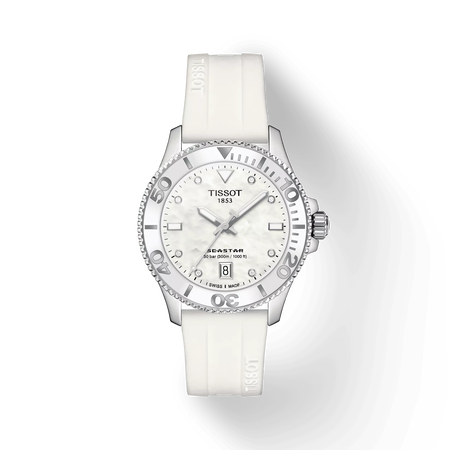 Front view of the watch Tissot Seastar 1000 36mm with shadow