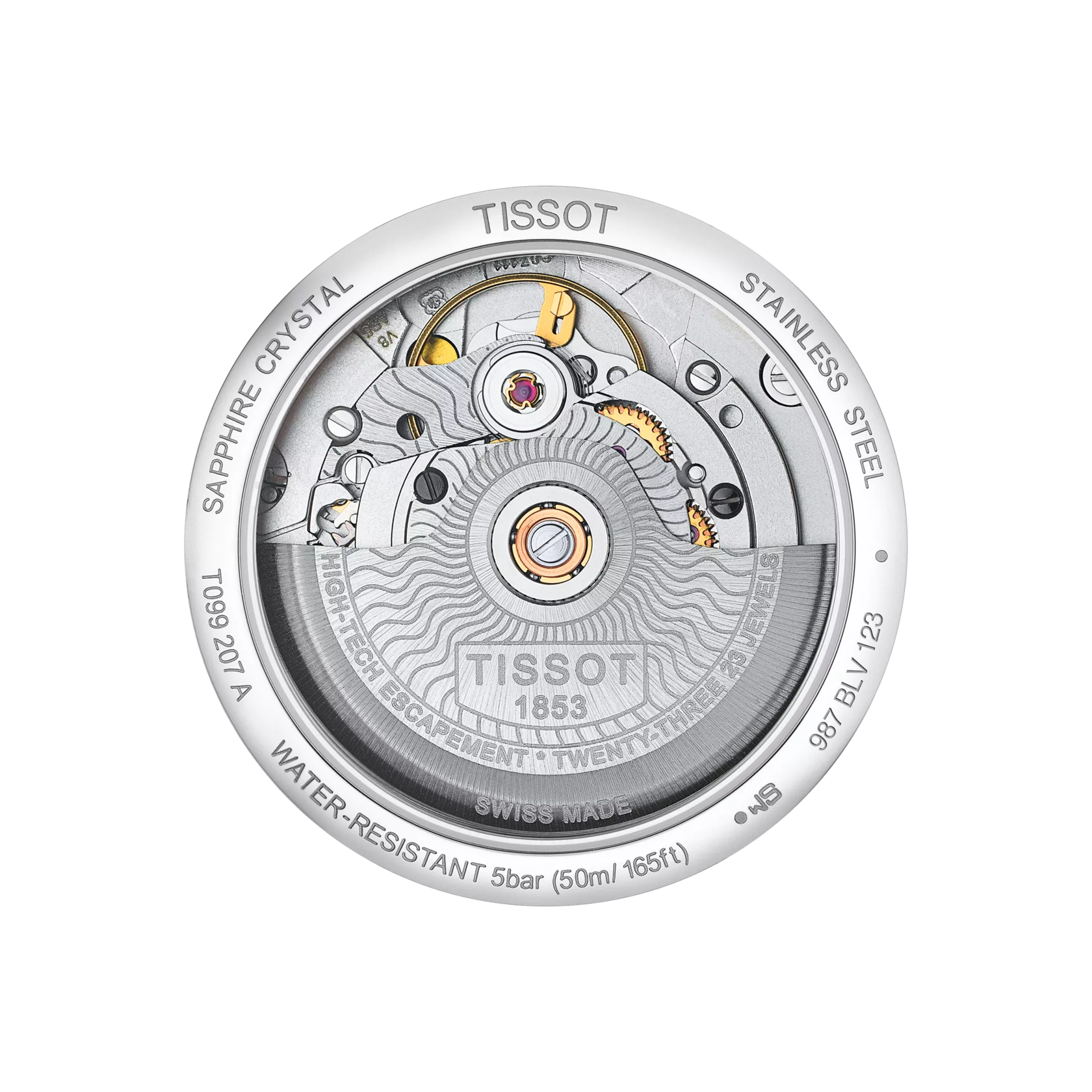 Vue arrière du boîtier de la montre Tissot Chemin des Tourelles Powermatic 80 Lady