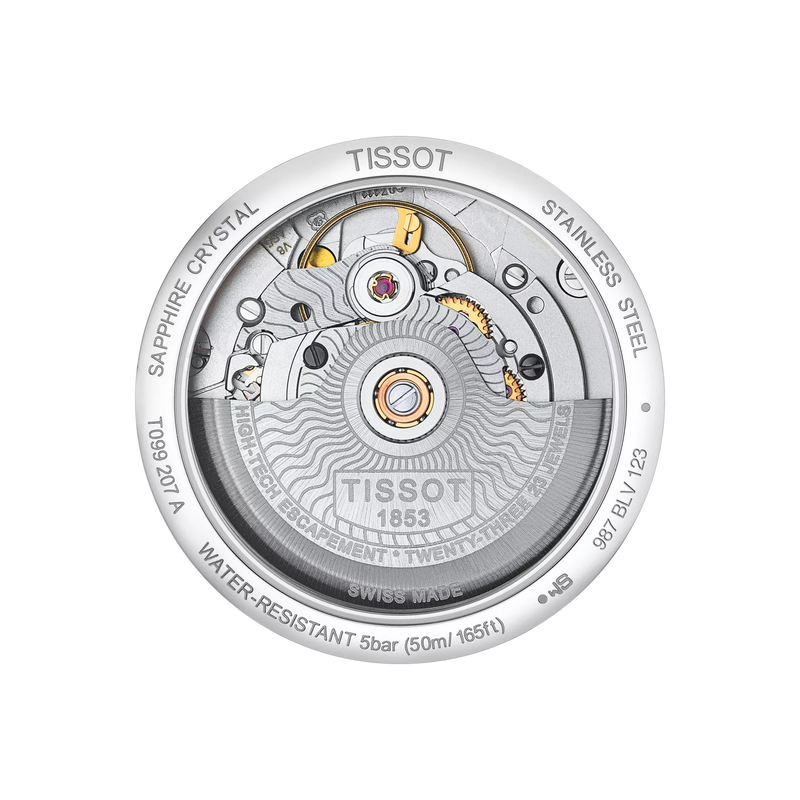 Vue arrière du boîtier de la montre Tissot Chemin des Tourelles Powermatic 80 Lady