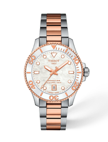 Front view of the watch Tissot Seastar 1000 36mm with shadow