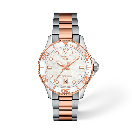 Front view of the watch Tissot Seastar 1000 36mm with shadow