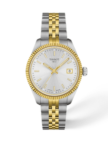 Vista frontal del reloj Tissot Ballade 34mm con sombra