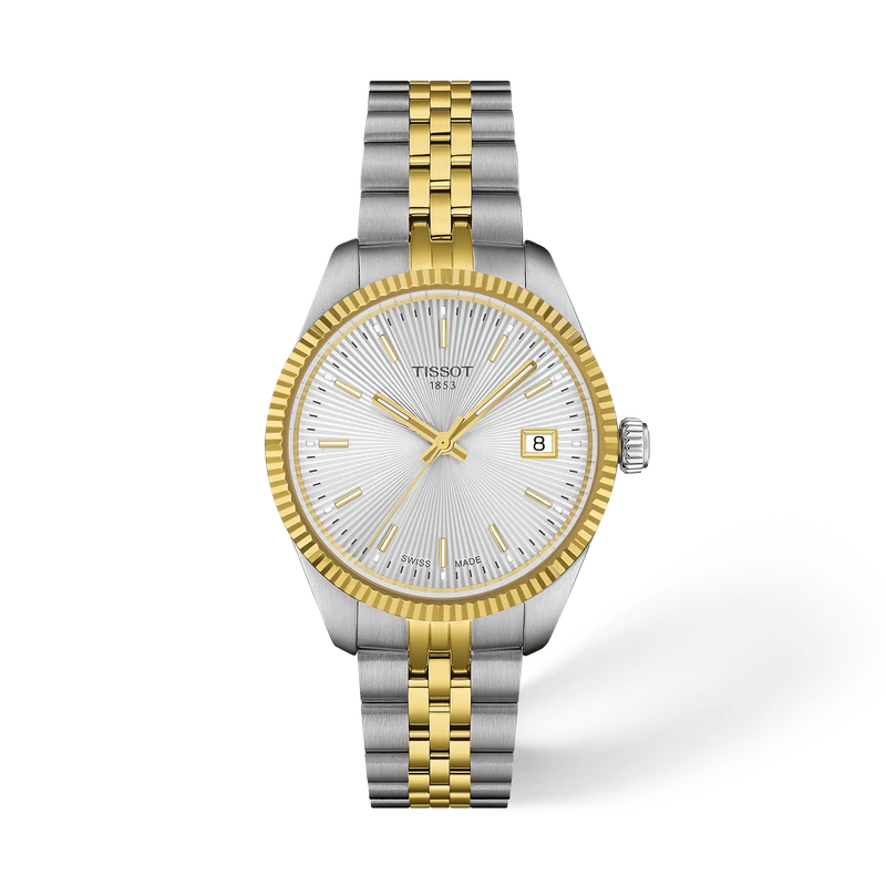 Vooraanzicht van het horloge Tissot Ballade 34mm met schaduw