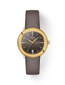 Front view of the watch Tissot Glendora Gold 33mm with shadow
