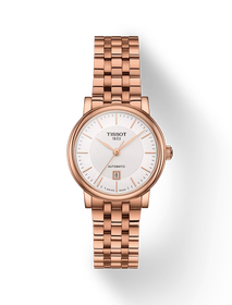 มุมมองด้านหน้าของนาฬิกา Tissot Carson Premium Automatic Lady พร้อมเงา