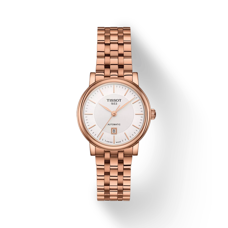 Front view of the watch Tissot Carson Premium Automatic Lady with shadow