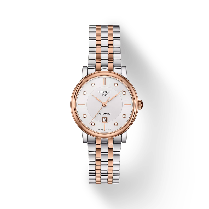 그림자가 있는 티쏘 카슨 프리미엄 30mm 시계의 전면 보기