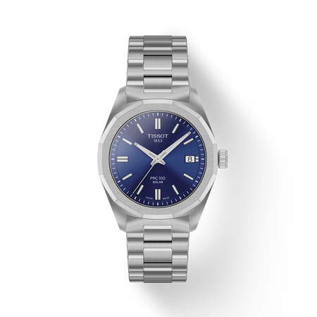 Vorderansicht der Uhr Tissot PRC 100 Solar 34mm mit Schatten