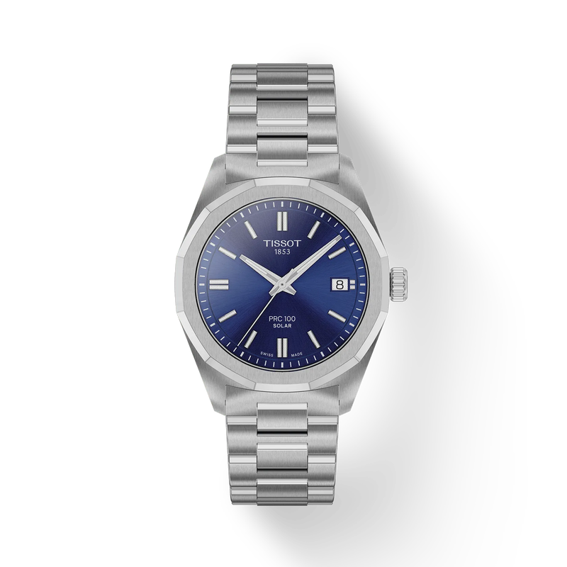 Front view of the watch Tissot PRC 100 Solar 34mm with shadow