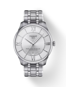 Front view of the watch Tissot Chemin Des Tourelles 42mm with shadow