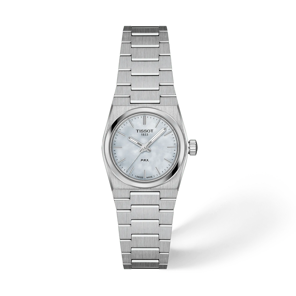 Front view of the watch Tissot PRX 25mm with shadow