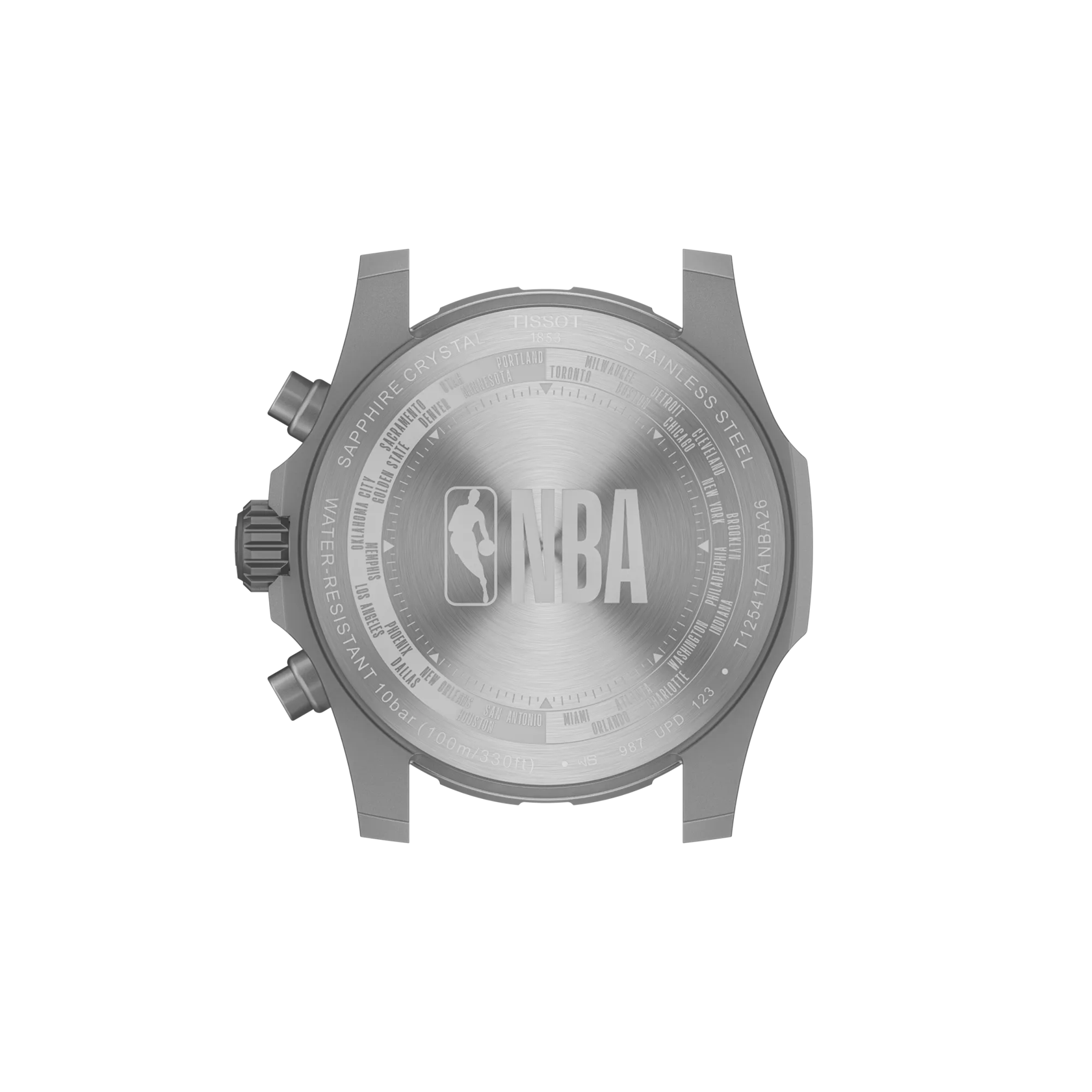 Vue arri&egrave;re du bo&icirc;tier de la montre Tissot Supersport NBA 2026 42mm