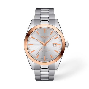 Front view of the watch Tissot Gentleman Gold bezel 40mm with shadow