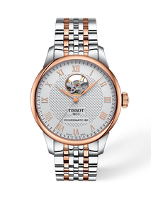 Front view of the watch Tissot Le Locle Open Heart 39.3mm with shadow