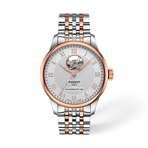 Vista frontal del reloj Tissot Le Locle Open Heart 39.3mm con sombra