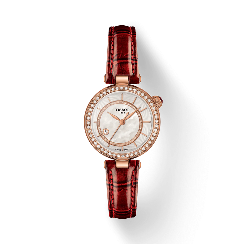 Front view of the watch Tissot D&eacute;sir 28mm with shadow