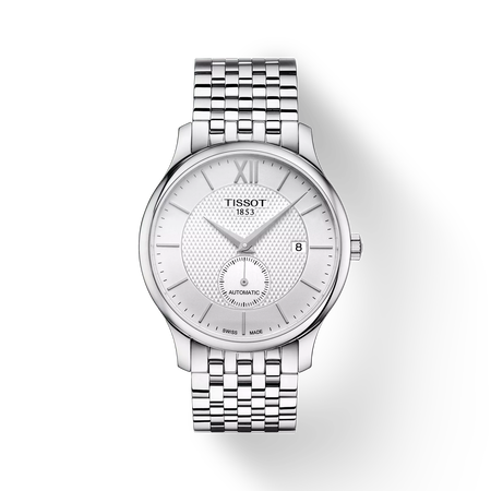 Vorderansicht der Uhr Tissot Tradition Automatic Small Second mit Schatten