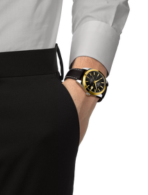 Simulation of the watch Tissot Gentleman Gold Bezel 40mm on a wrist