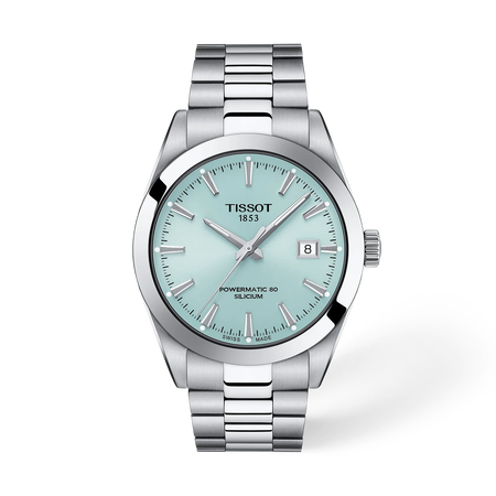 Front view of the watch Tissot Gentleman 40mm with shadow