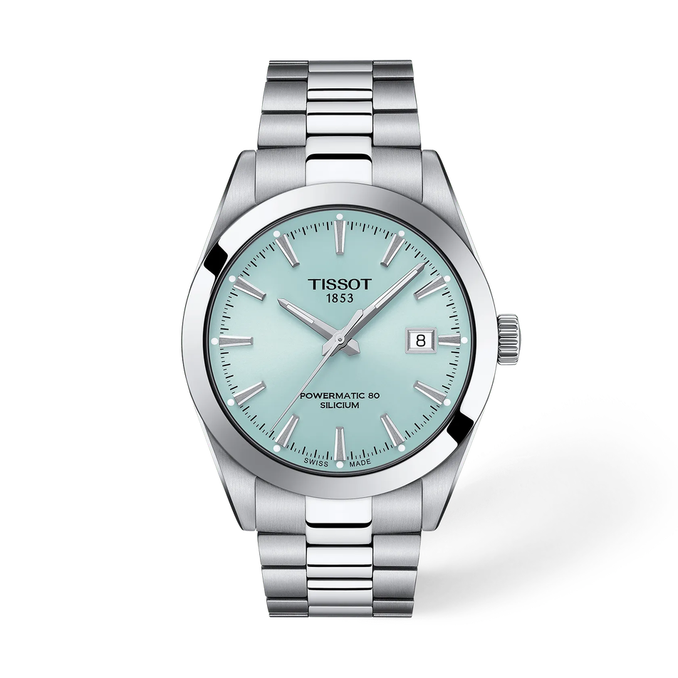 Front view of the watch Tissot Gentleman 40mm with shadow