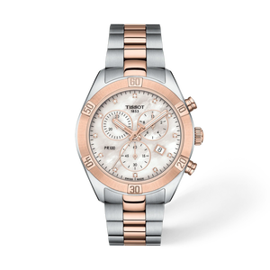 Vista frontal del reloj Tissot PR 100 Sport Chic 38mm con sombra
