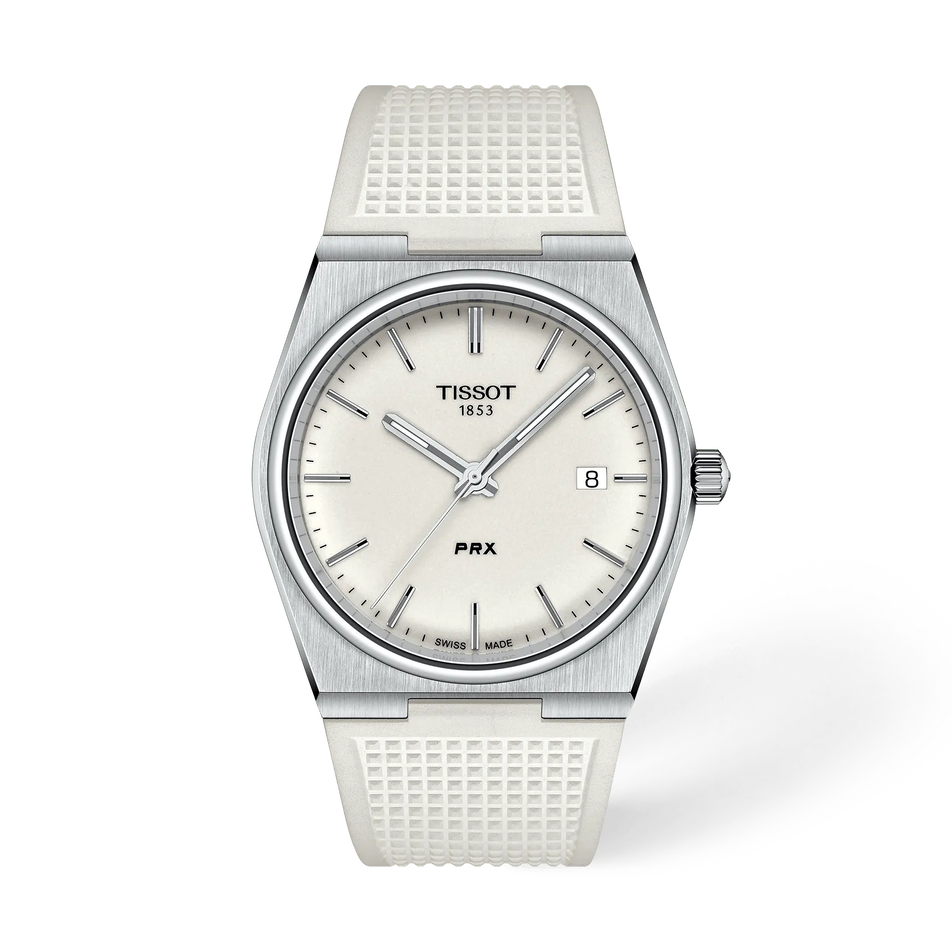 Front view of the watch Tissot PRX 40mm with shadow
