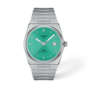 Vue de face de la montre Tissot PRX 40mm avec ombre