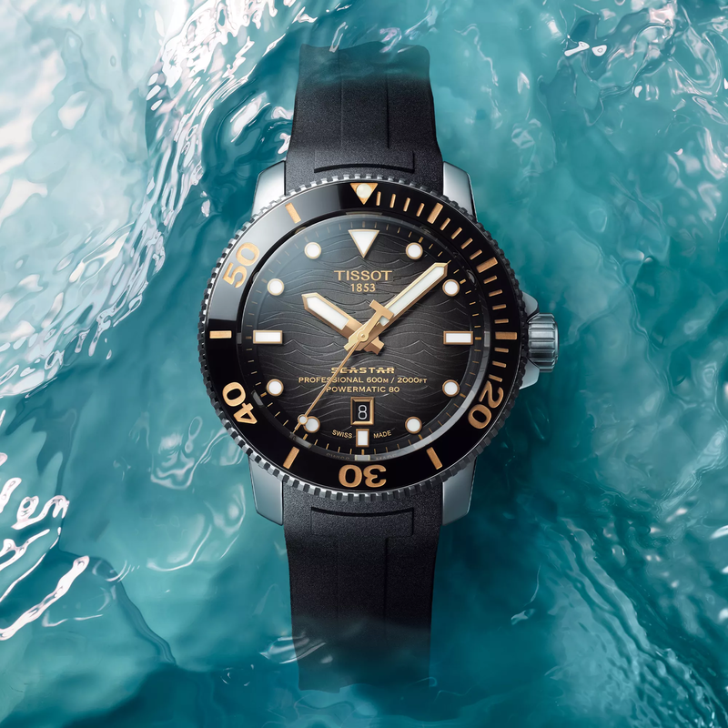 Tissot Seastar 2000 46mm watch on a coloured background