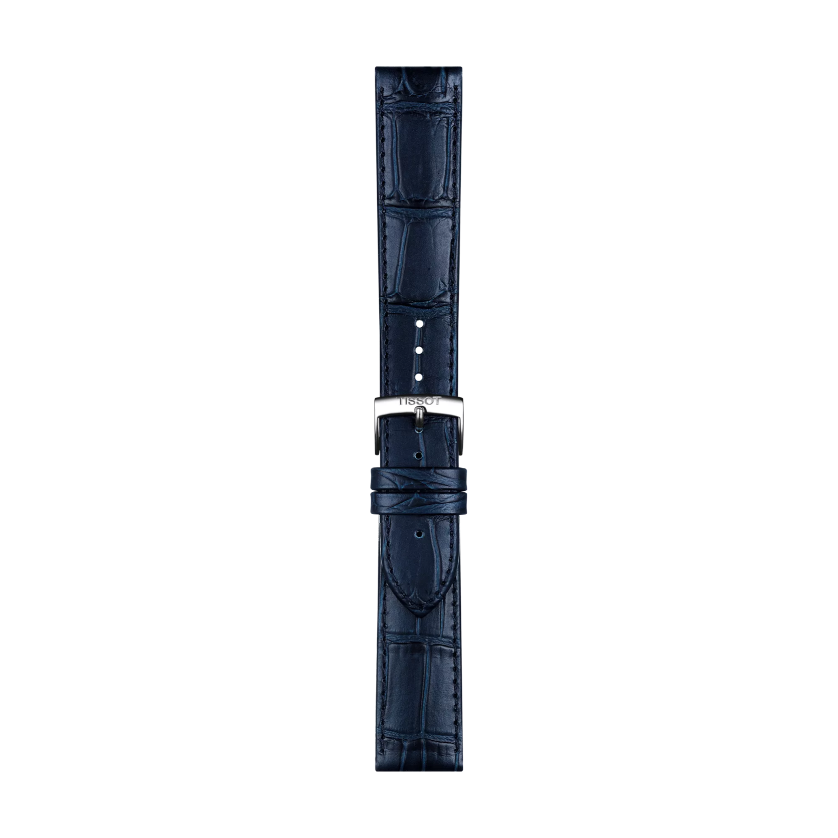 Front view of Bracelet officiel Tissot cuir bleu entre-cornes 20 mm