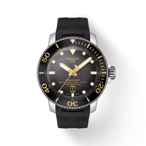 Vista frontal del reloj Tissot Seastar 2000 46mm con sombra