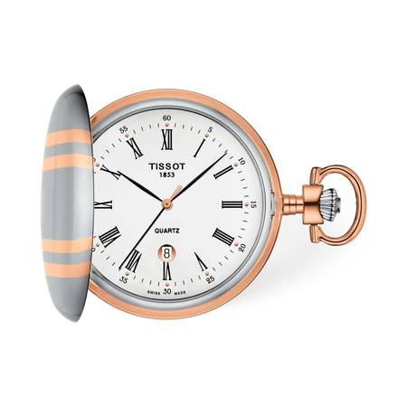 Front view of the watch Tissot Savonnette 49.5mm with shadow