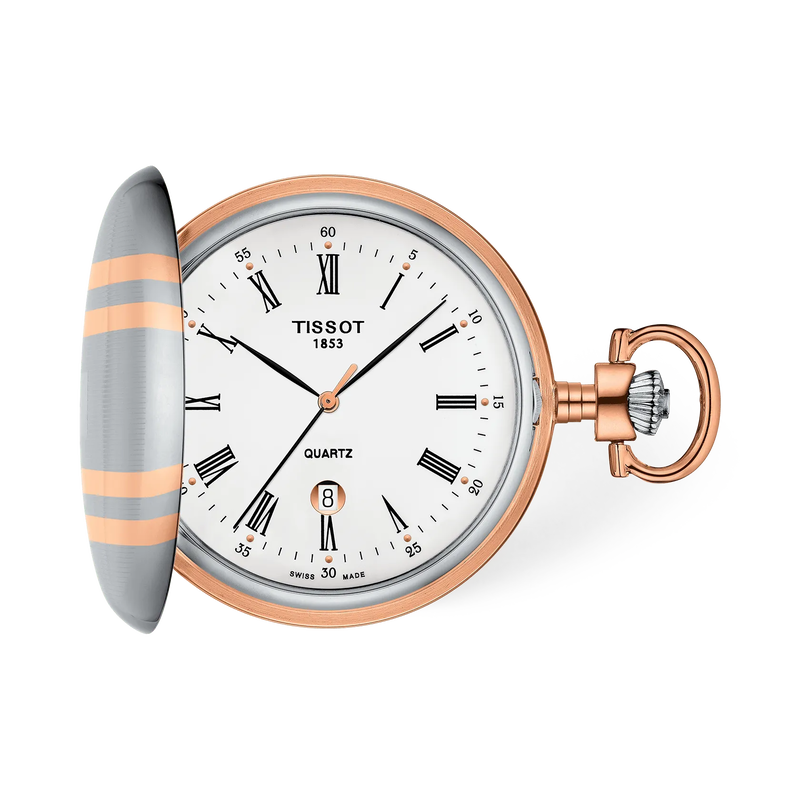 Front view of the watch Tissot Savonnette 49.5mm with shadow