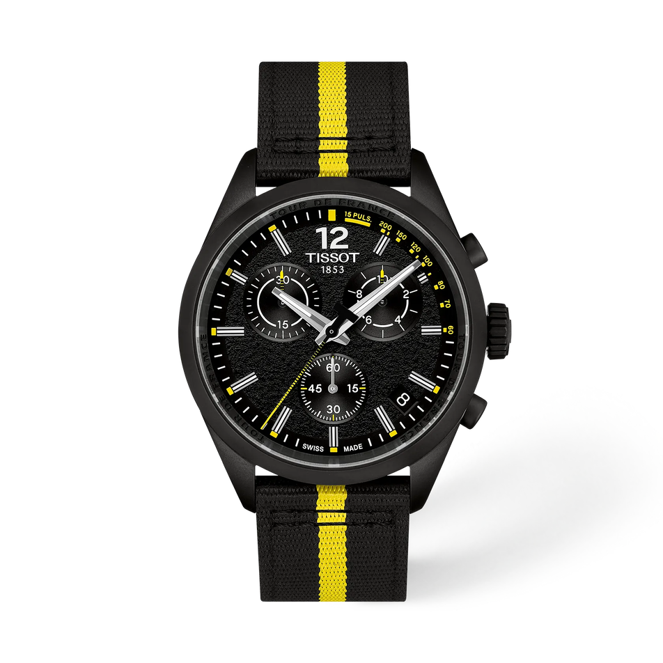 Vorderansicht der Uhr Tissot PR 100 Tour de France 2026 40mm mit Schatten