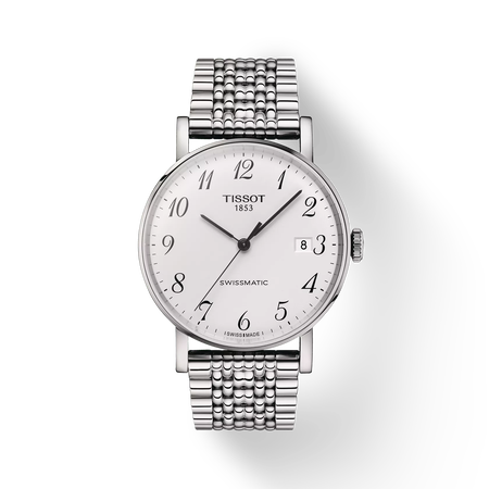 Front view of the watch Tissot Everytime Swissmatic 40mm with shadow