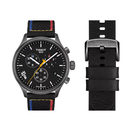 Front view of the watch Tissot Chrono XL Brooklyn Nets with additional bracelet