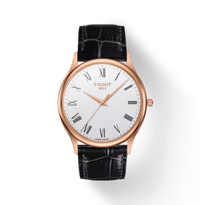 Vorderansicht der Uhr Tissot Excellence 18K Gold mit Schatten