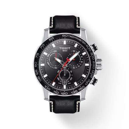 Front view of the watch Tissot Supersport Chrono 45.5mm with shadow