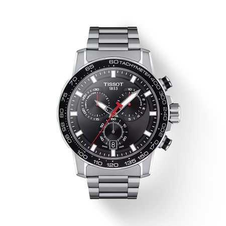 Front view of the watch Tissot Supersport Chrono 45.5mm with shadow