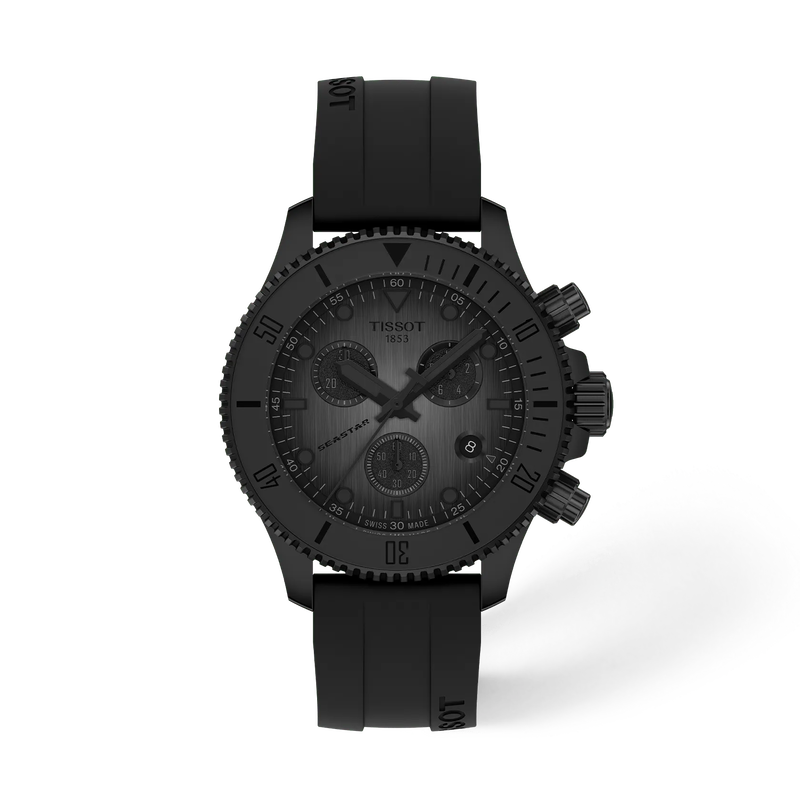 Front view of the watch Tissot Seastar 1000 38mm with shadow