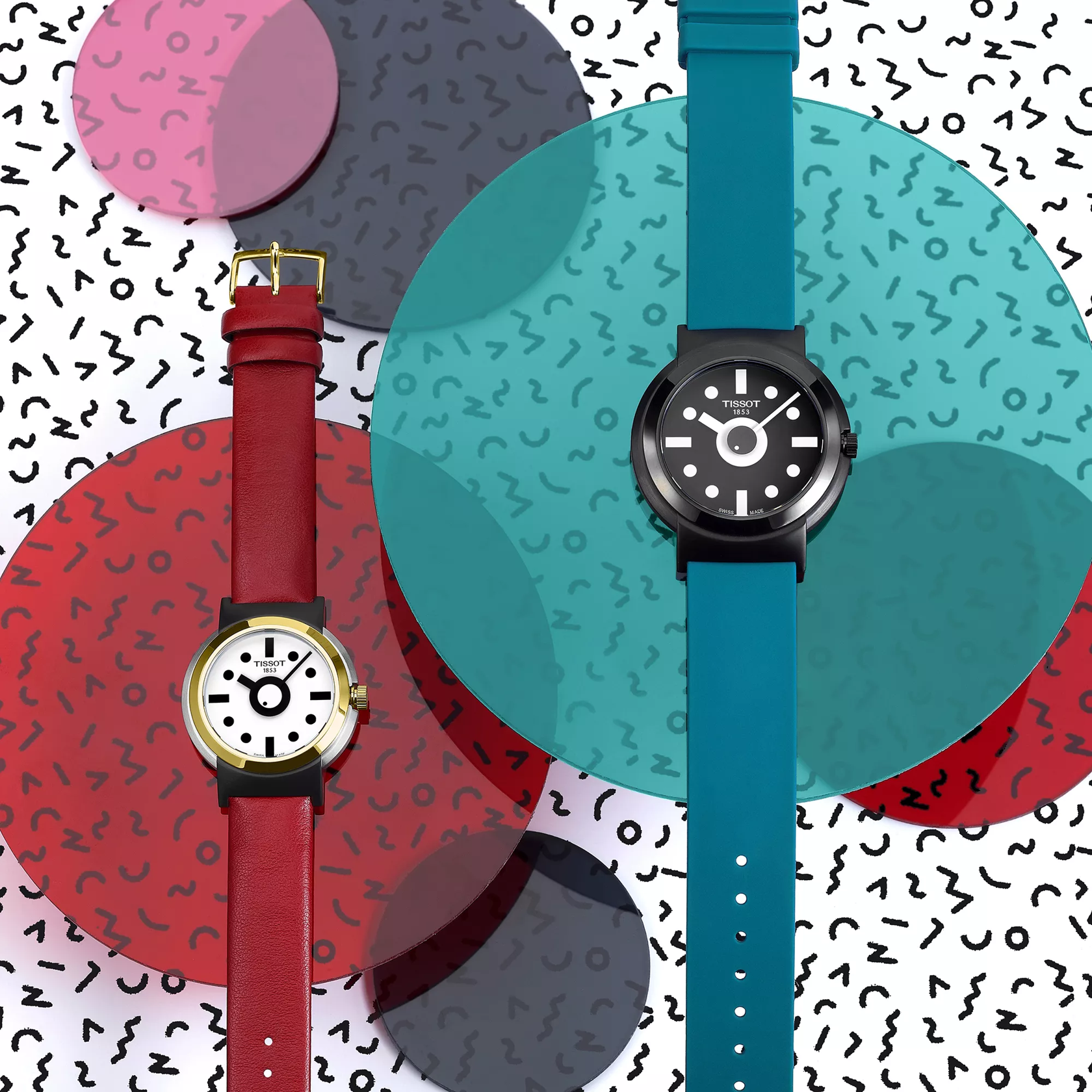 นาฬิกา Tissot Heritage Memphis Lady บนพื้นหลังสี