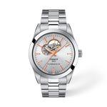 Front view of the watch Tissot Gentleman Open Heart 40mm with shadow