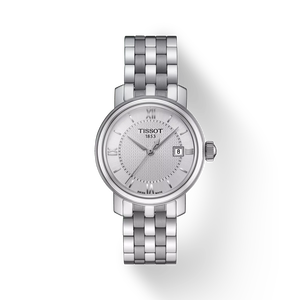 Front view of the watch Tissot Bridgeport Lady with shadow