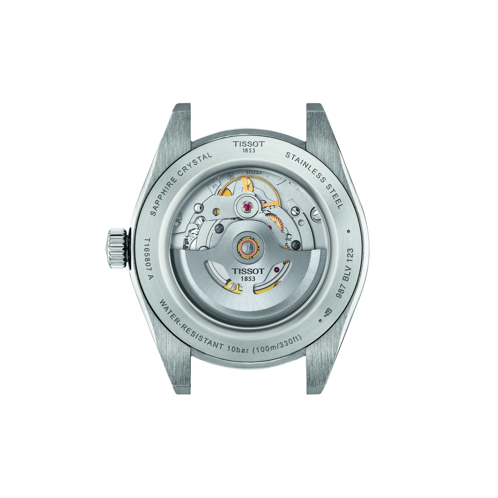 Vista posterior de la caja del reloj Tissot Gentleman 38mm