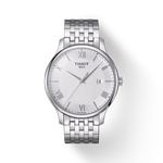 그림자가 있는 티쏘 트래디션 시계의 전면 보기