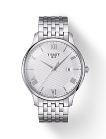 그림자가 있는 티쏘 트래디션 시계의 전면 보기