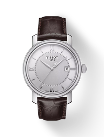 Front view of the watch Tissot Bridgeport with shadow